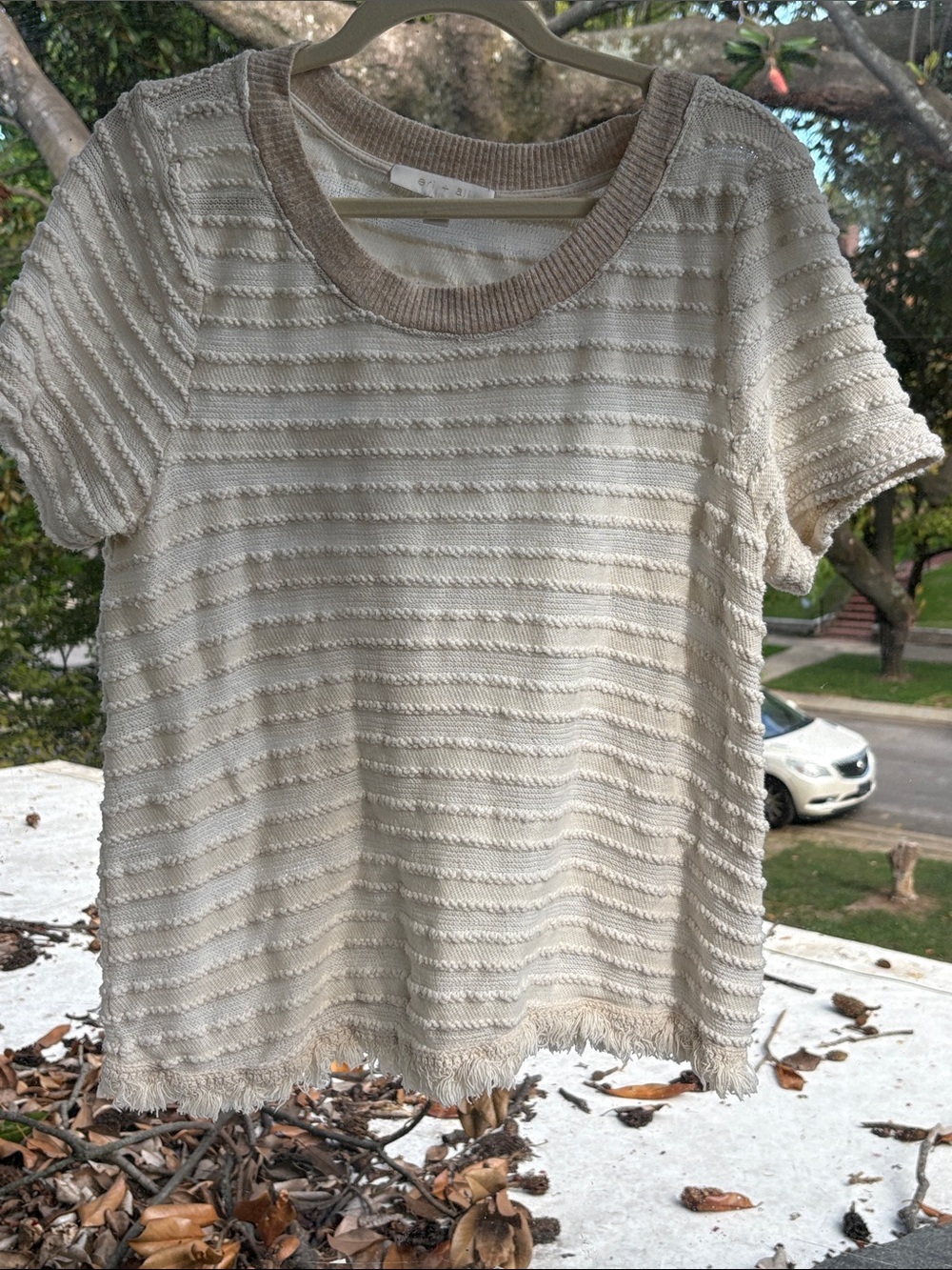 Cream Textured Short-Sleeve Knit Tee